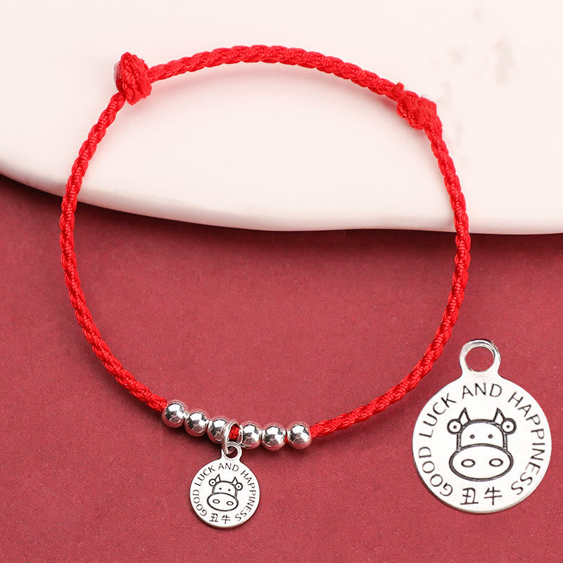 Bracelet de protection en argent sterling 999 avec cordon rouge et Buddha Stones pour enfant du zodiaque chinois