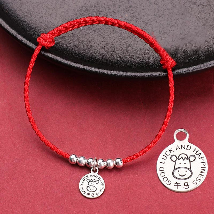 Bracelet de protection en argent sterling 999 avec cordon rouge et Buddha Stones pour enfant du zodiaque chinois