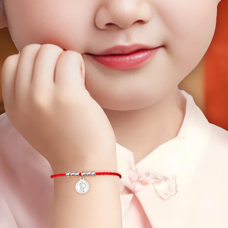 Bracelet de protection en argent sterling 999 avec cordon rouge et Buddha Stones pour enfant du zodiaque chinois