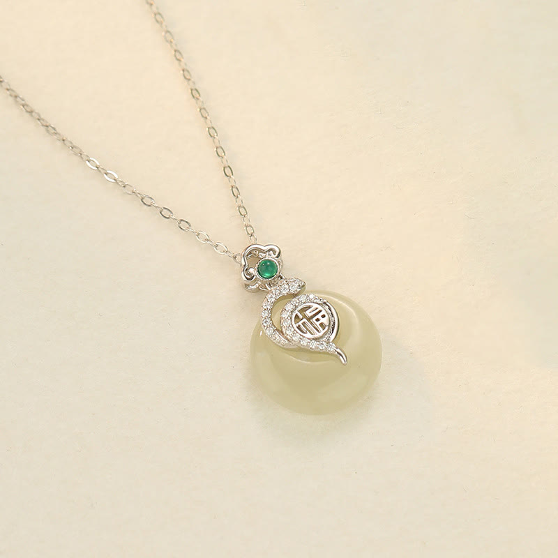Buddha Stones Collier pendentif porte-bonheur en argent sterling 925 avec boucle de paix en jade Hetian et caractère Fu de l'année du serpent