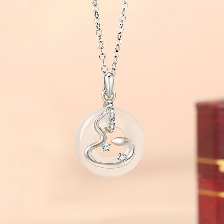 Buddha Stones pendentif porte-bonheur en argent sterling 925 avec onyx noir et calcédoine et boucle de paix Année du serpent