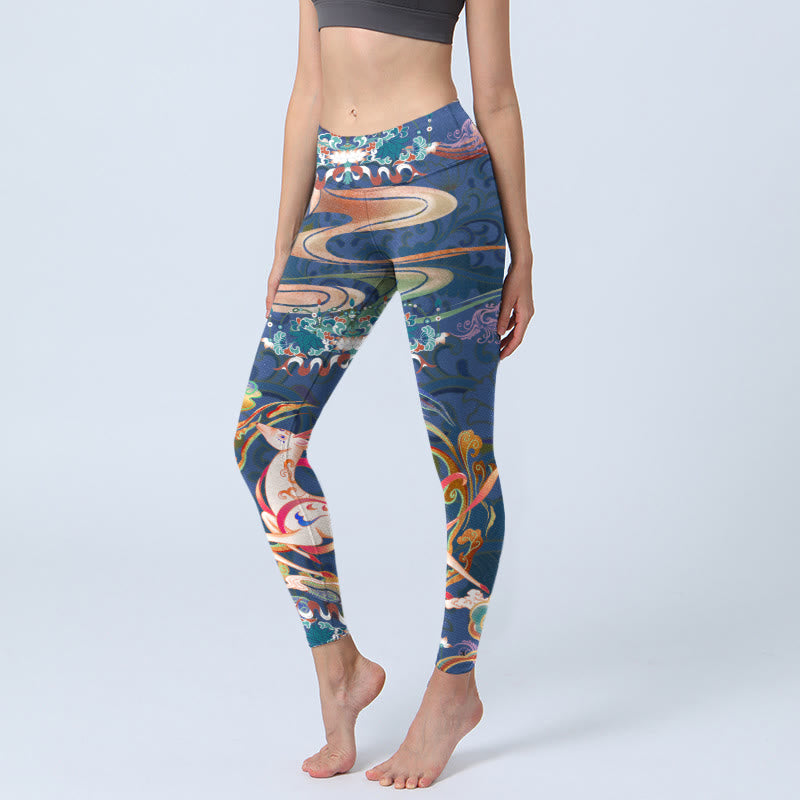 Leggings de gymnastique pour femmes avec Buddha Stones, cerf, nuages ​​de bon augure, lotus, pantalons de yoga - Bleu foncé - US18，UK/AU22，EU50 (4XL) - image 0