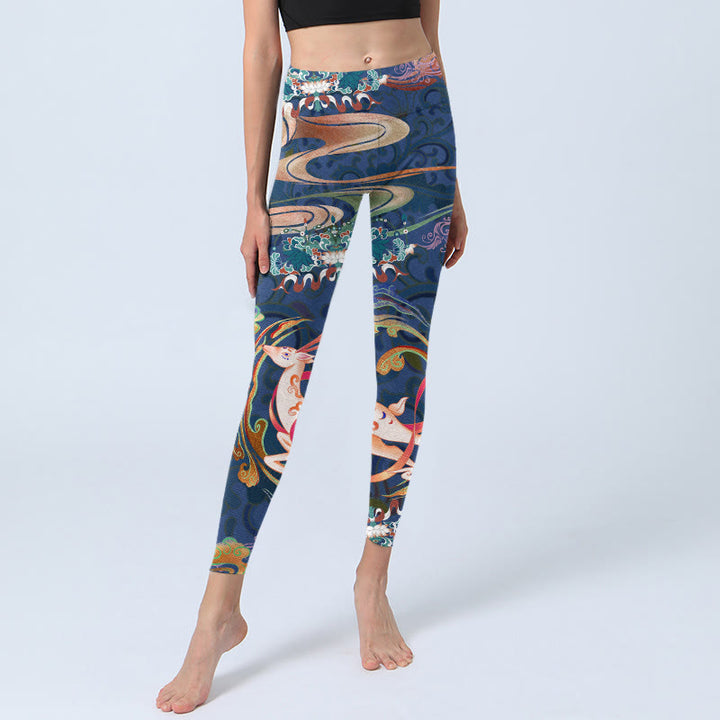Leggings de gymnastique pour femmes avec Buddha Stones, cerf, nuages ​​de bon augure, lotus, pantalons de yoga - image 5