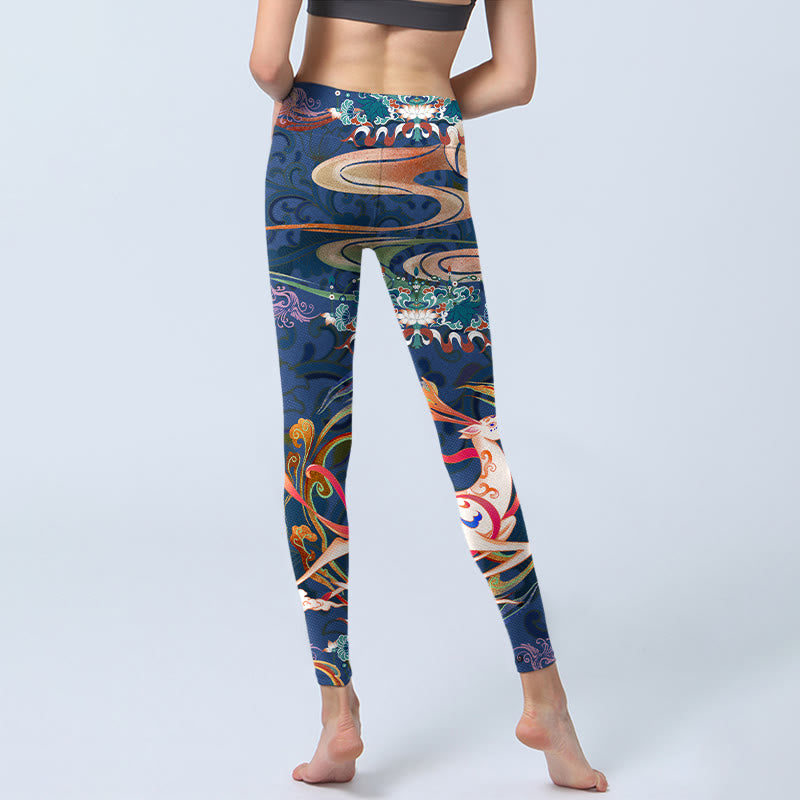Leggings de gymnastique pour femmes avec Buddha Stones, cerf, nuages ​​de bon augure, lotus, pantalons de yoga - image 7