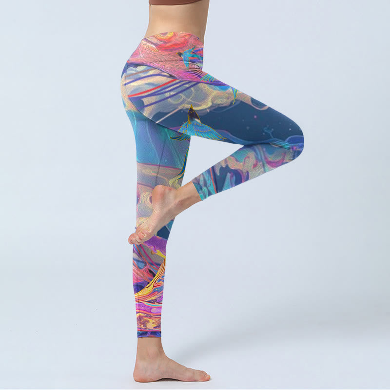 Leggings de sport à imprimé Buddha Stones Whales Swallows Waves Pantalon de yoga pour femme - image 3