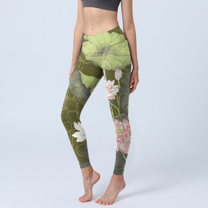 Pantalon de yoga pour femme avec legging de sport à imprimé Buddha Stones Lotus - OliveDrab - US18，UK/AU22，EU50 (4XL) - image 1
