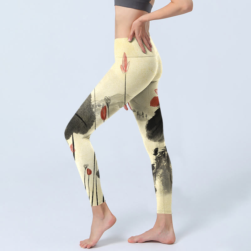 Pantalon de yoga pour femme avec imprimé Buddha Stones Lotus Mountains House Gym Leggings - image 3