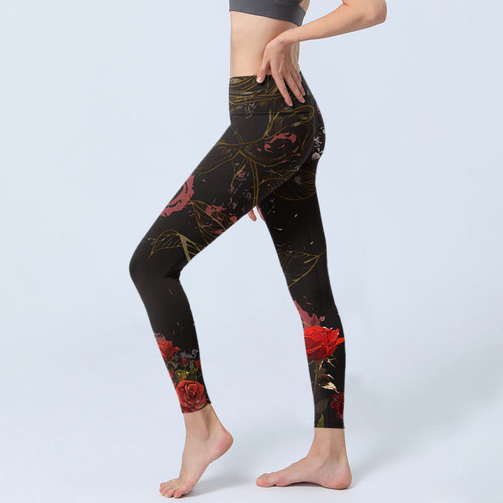 Pantalon de yoga pour femme avec imprimé Buddha Stones et roses rouges - image 2