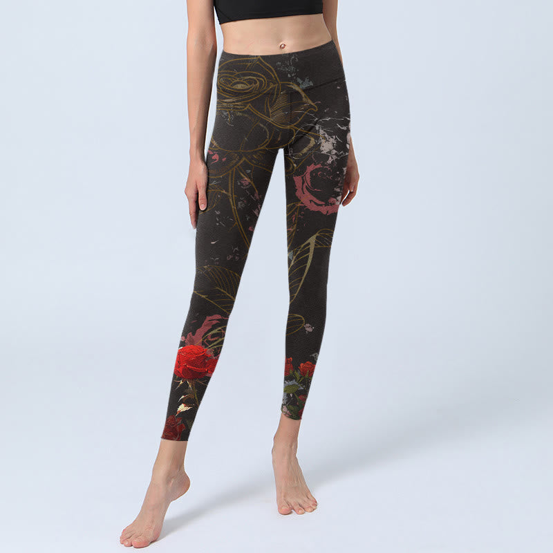 Pantalon de yoga pour femme avec imprimé Buddha Stones et roses rouges - image 6