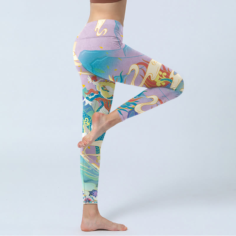 Leggings de sport à imprimé Buddha Stones Purple Dragon et nuages ​​de bon augure pour femmes - image 4