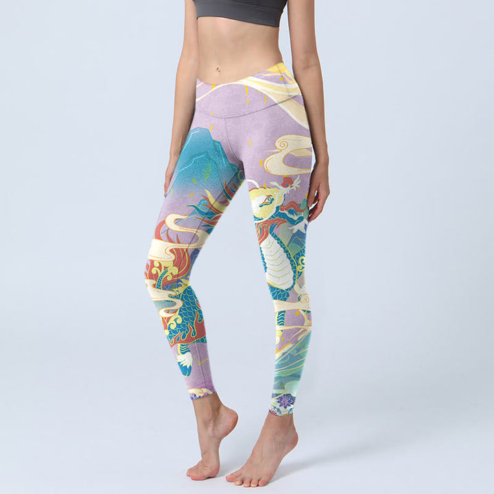 Leggings de sport à imprimé Buddha Stones Purple Dragon et nuages ​​de bon augure pour femmes - Prune - US18，UK/AU22，EU50 (4XL) - image 1
