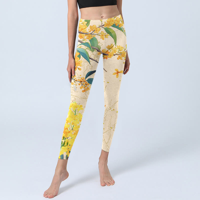 Leggings de sport à imprimé colza jaune Osmanthus Fragrans Buddha Stones Pantalon de yoga pour femme - image 6