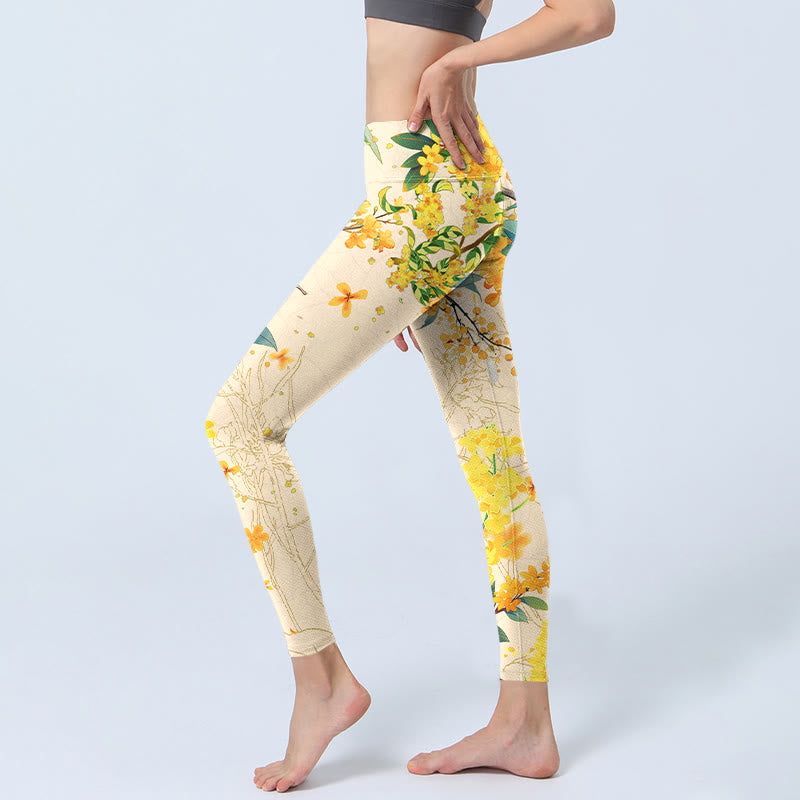 Leggings de sport à imprimé colza jaune Osmanthus Fragrans Buddha Stones Pantalon de yoga pour femme - image 3