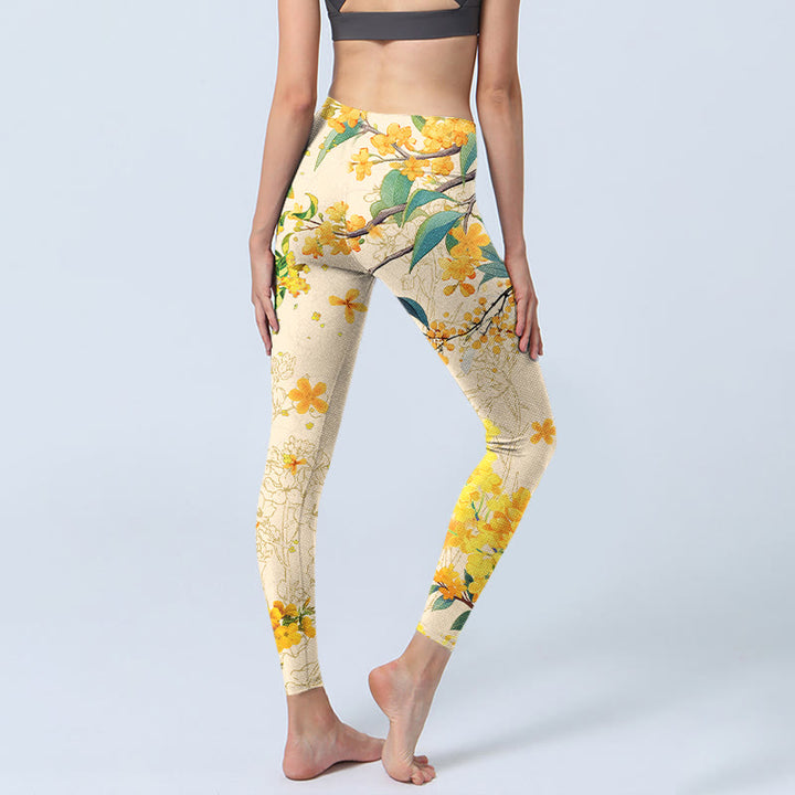 Leggings de sport à imprimé colza jaune Osmanthus Fragrans Buddha Stones Pantalon de yoga pour femme - image 4