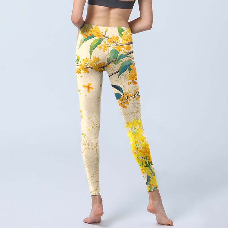 Leggings de sport à imprimé colza jaune Osmanthus Fragrans Buddha Stones Pantalon de yoga pour femme - image 7