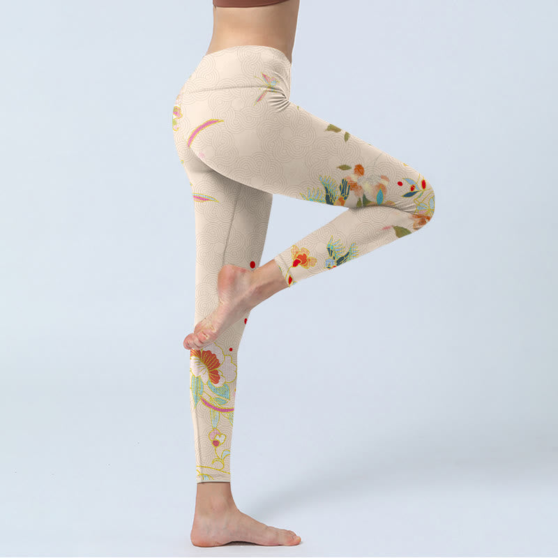 Leggings de sport à imprimé feuilles et papillons abricot Buddha Stones Pantalon de yoga pour femme - image 4