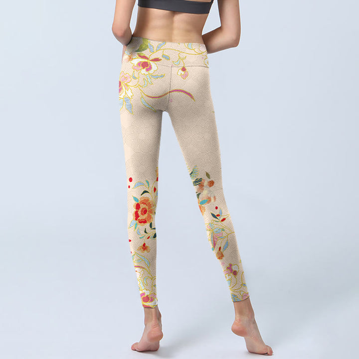 Leggings de sport à imprimé feuilles et papillons abricot Buddha Stones Pantalon de yoga pour femme - image 7