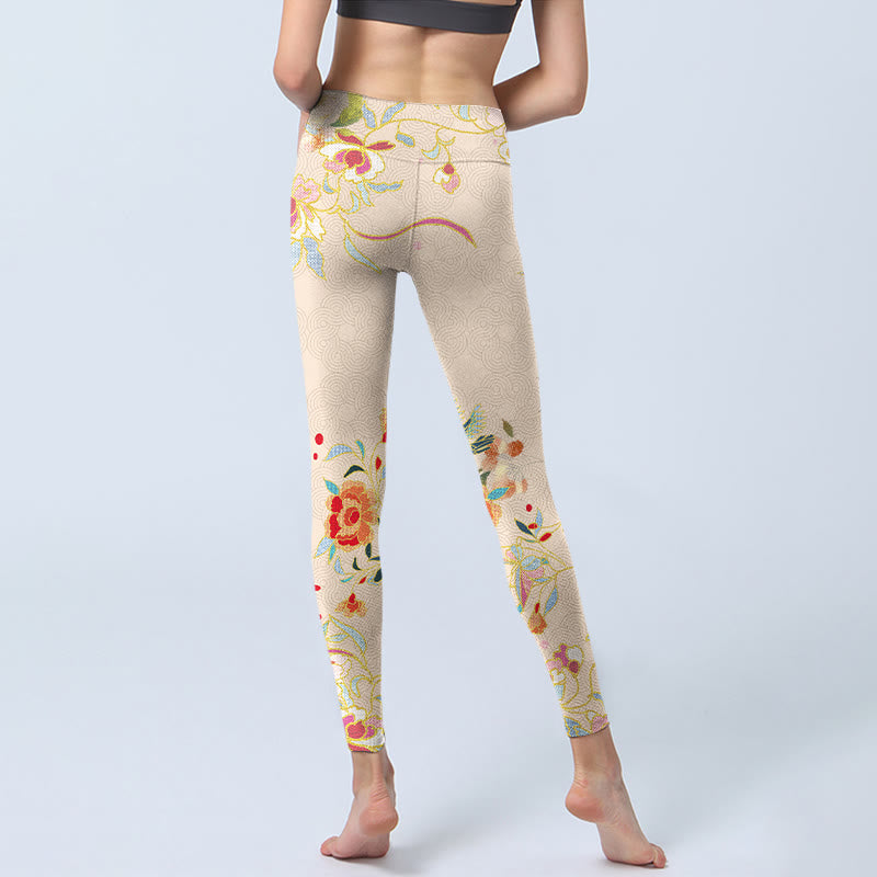 Leggings de sport à imprimé feuilles et papillons abricot Buddha Stones Pantalon de yoga pour femme - image 6