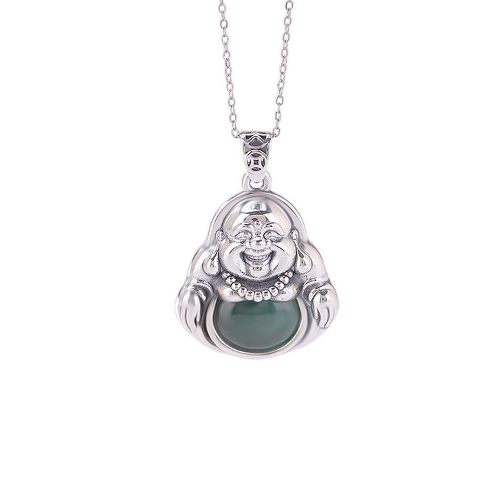 Buddha Stones avec pendentif en argent sterling 999 Bouddha rieur en jade cyan Lotus Success - image 6