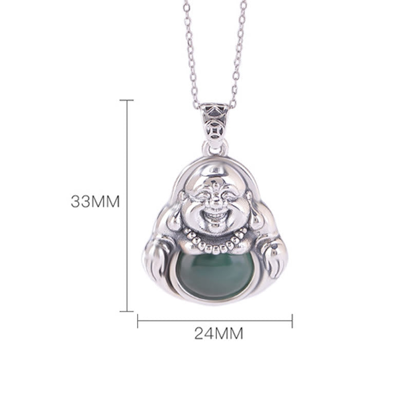 Buddha Stones avec pendentif en argent sterling 999 Bouddha rieur en jade cyan Lotus Success - image 5