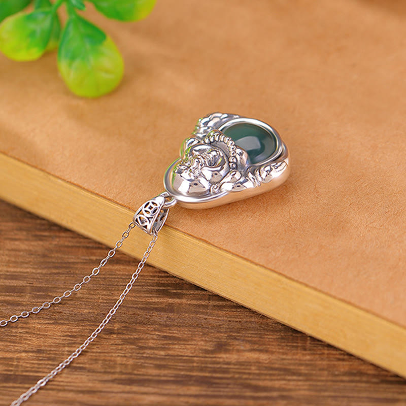 Buddha Stones avec pendentif en argent sterling 999 Bouddha rieur en jade cyan Lotus Success - image 3