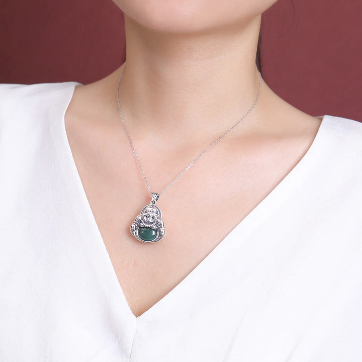Buddha Stones avec pendentif en argent sterling 999 Bouddha rieur en jade cyan Lotus Success - image 5