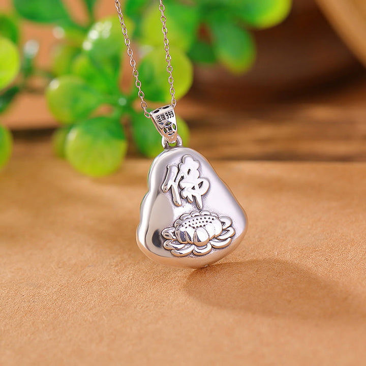 Buddha Stones avec pendentif en argent sterling 999 Bouddha rieur en jade cyan Lotus Success - image 4