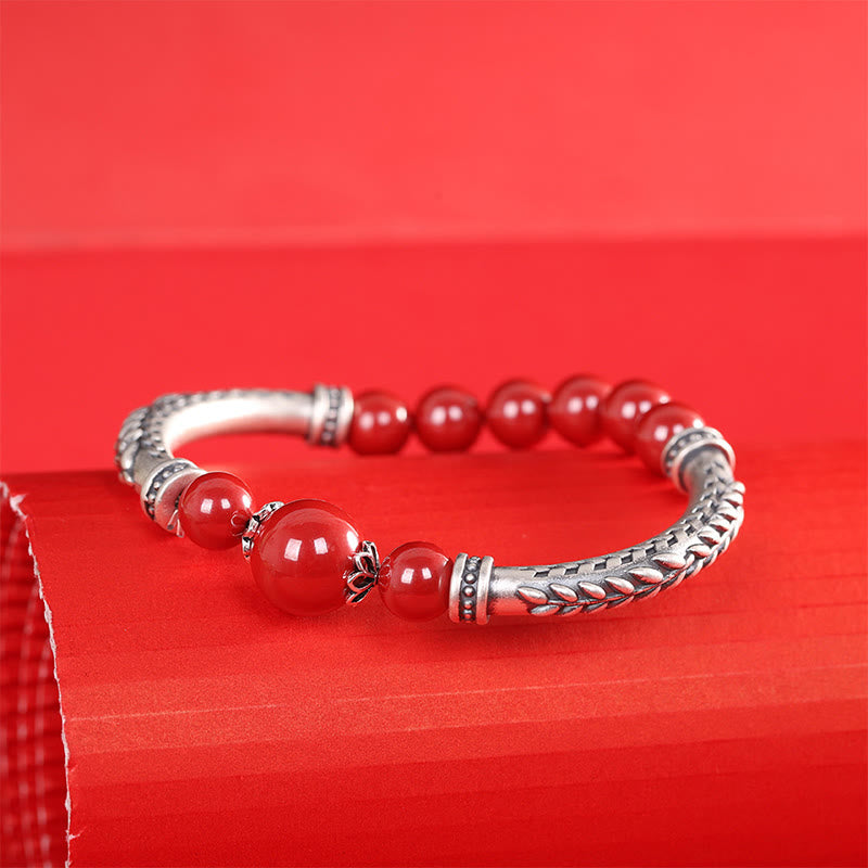 Bracelet de bénédiction en argent sterling 999 avec épis de blé cinabre de Buddha Stones - image 4