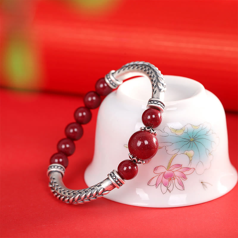 Bracelet de bénédiction en argent sterling 999 avec épis de blé cinabre de Buddha Stones