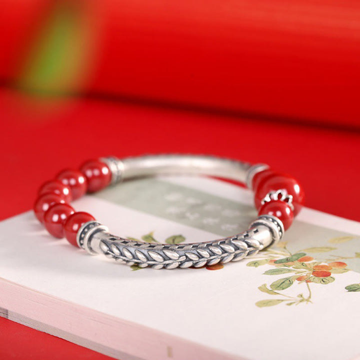 Bracelet de bénédiction en argent sterling 999 avec épis de blé cinabre de Buddha Stones - image 3