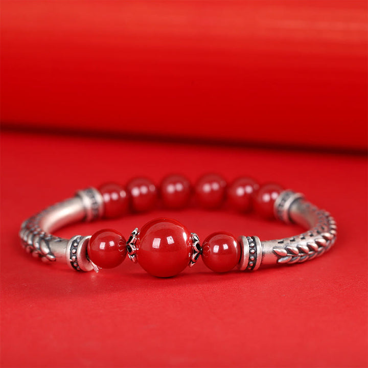 Bracelet de bénédiction en argent sterling 999 avec épis de blé cinabre de Buddha Stones - image 5