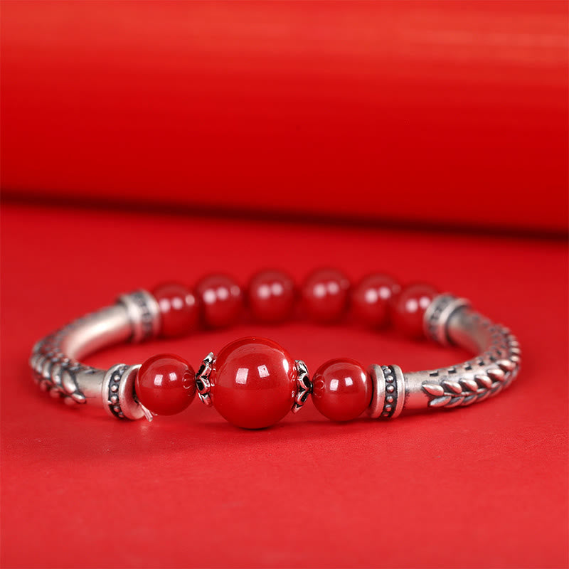 Bracelet de bénédiction en argent sterling 999 avec épis de blé cinabre de Buddha Stones - image 5