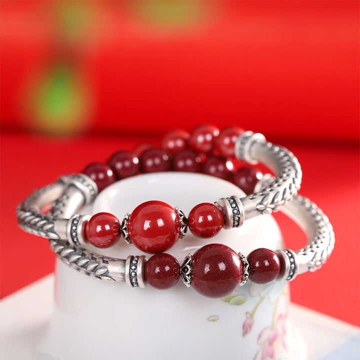 Bracelet de bénédiction en argent sterling 999 avec épis de blé cinabre de Buddha Stones - image 1