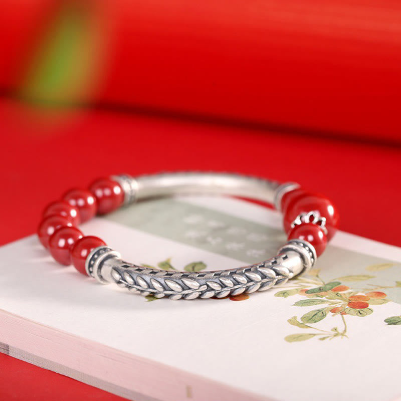 Bracelet de bénédiction en argent sterling 999 avec épis de blé cinabre de Buddha Stones - image 3