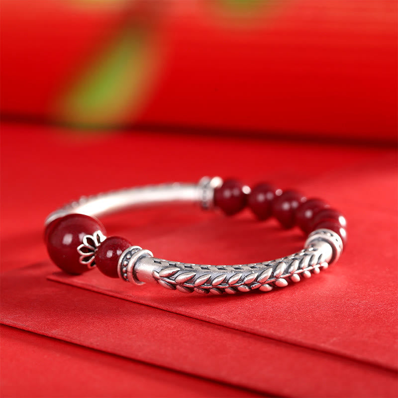Bracelet de bénédiction en argent sterling 999 avec épis de blé cinabre de Buddha Stones - image 10