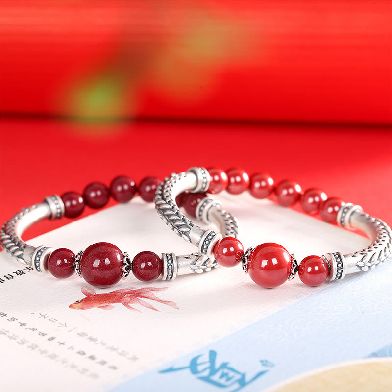 Bracelet de bénédiction en argent sterling 999 avec épis de blé cinabre de Buddha Stones - image 14