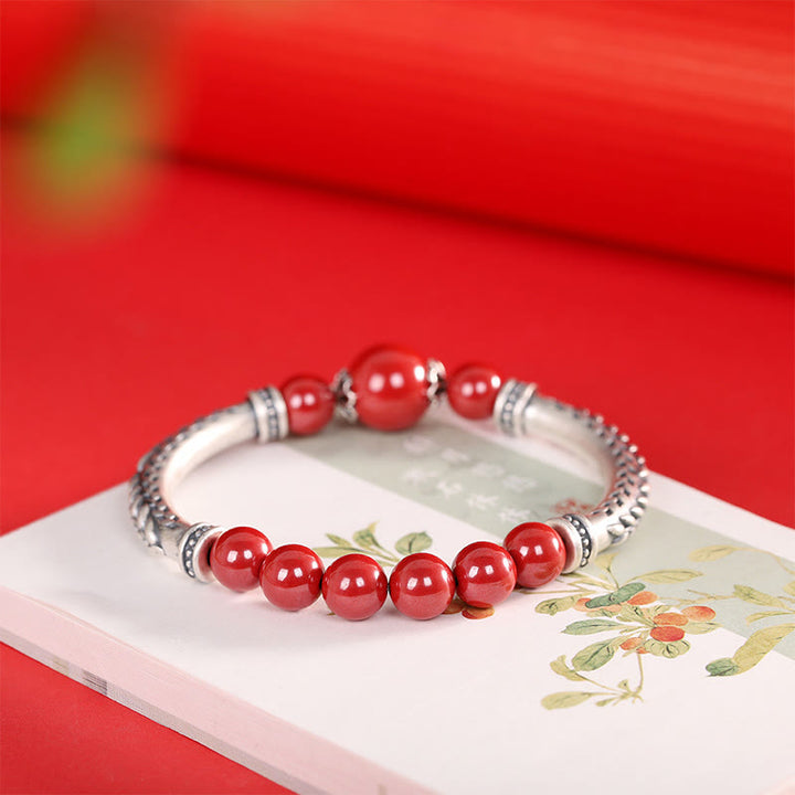 Bracelet de bénédiction en argent sterling 999 avec épis de blé cinabre de Buddha Stones - image 2