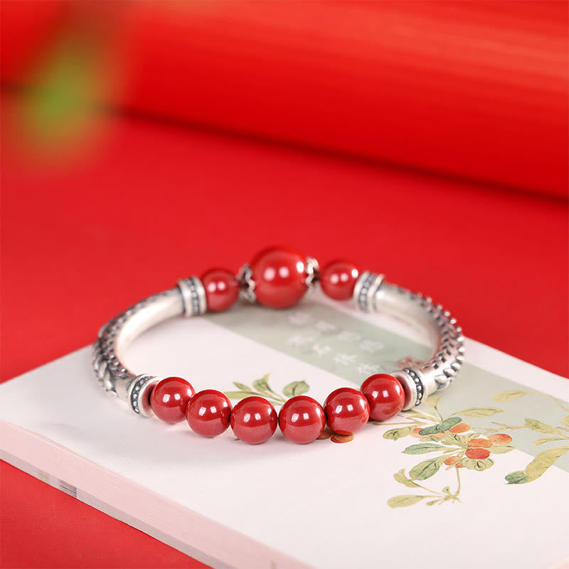 Bracelet de bénédiction en argent sterling 999 avec épis de blé cinabre de Buddha Stones