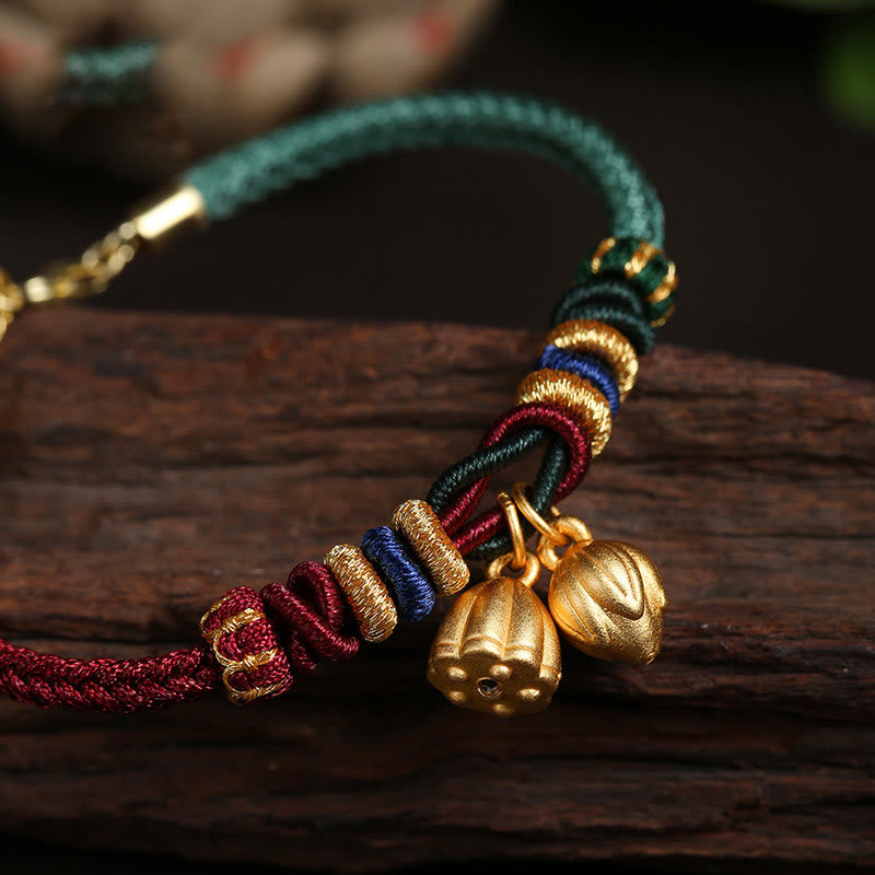 Bracelet porte-bonheur en argent sterling 999 avec motif de gousse de lotus et pierres de Buddha Stones , rouge et vert
