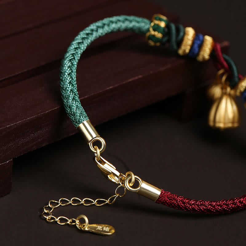 Bracelet porte-bonheur en argent sterling 999 avec motif de gousse de lotus et pierres de Buddha Stones , rouge et vert