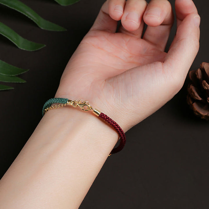 Bracelet porte-bonheur en argent sterling 999 avec motif de gousse de lotus et pierres de Buddha Stones , rouge et vert