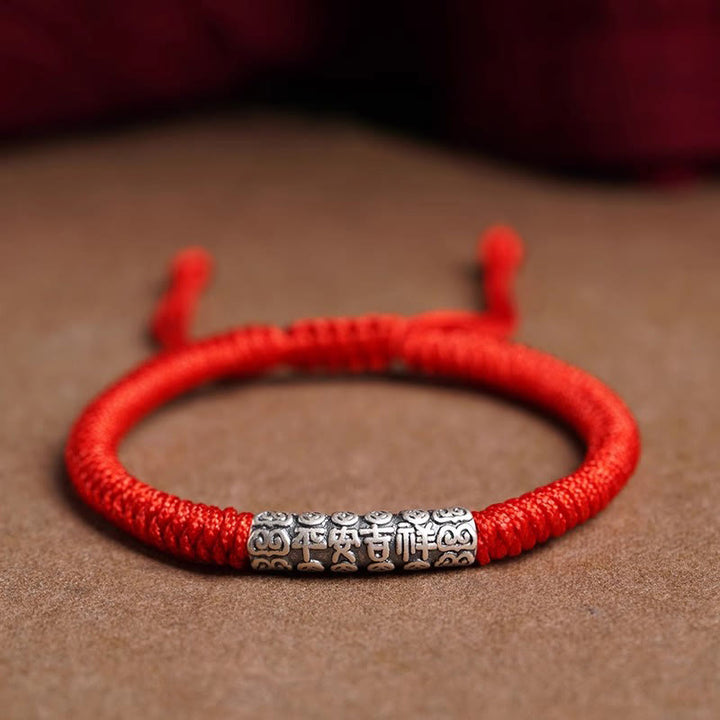 Bracelet en corde porte-bonheur Om Mani Padme Hum en argent sterling 999 fait à la main avec Buddha Stones