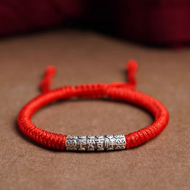 Bracelet en corde porte-bonheur Om Mani Padme Hum en argent sterling 999 fait à la main avec Buddha Stones - Rouge (Tour de poignet 14-20 cm) - Paix et bonne fortune - image 15