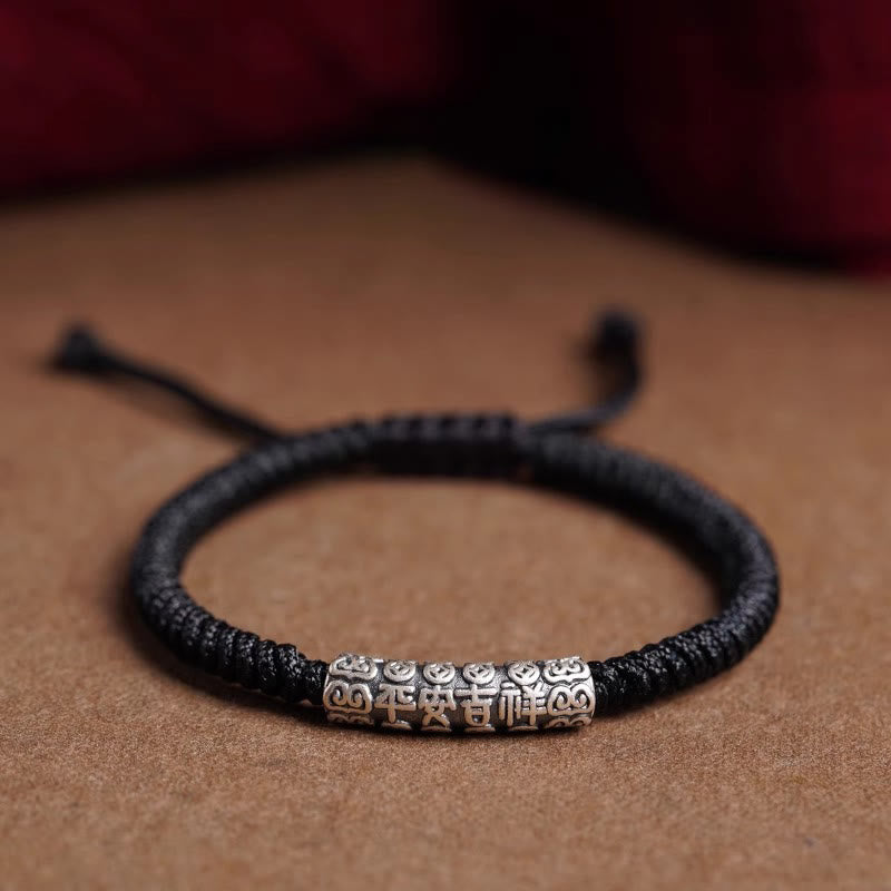 Bracelet en corde porte-bonheur Om Mani Padme Hum en argent sterling 999 fait à la main avec Buddha Stones - Noir (Tour de poignet 14-20 cm) - Paix et bonne fortune - image 16