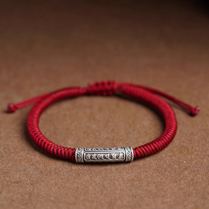 Bracelet en corde porte-bonheur Om Mani Padme Hum en argent sterling 999 fait à la main avec Buddha Stones