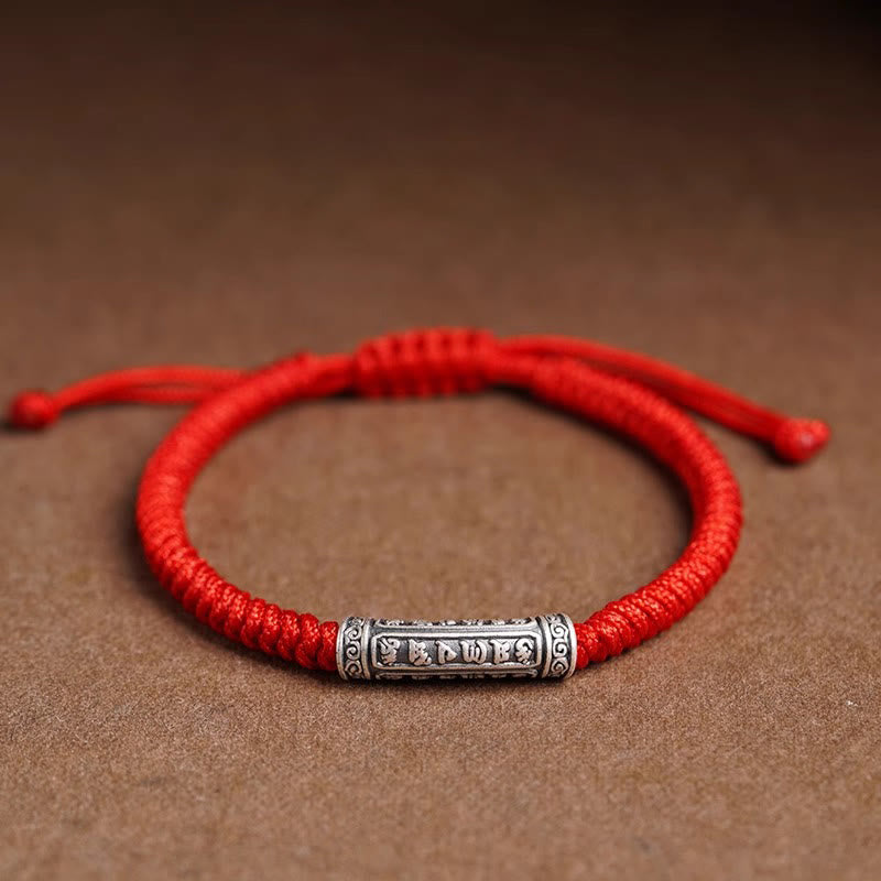 Bracelet en corde porte-bonheur Om Mani Padme Hum en argent sterling 999 fait à la main avec Buddha Stones - Rouge (Tour de poignet 14-20 cm) - Om Mani Padme Hum - image 18