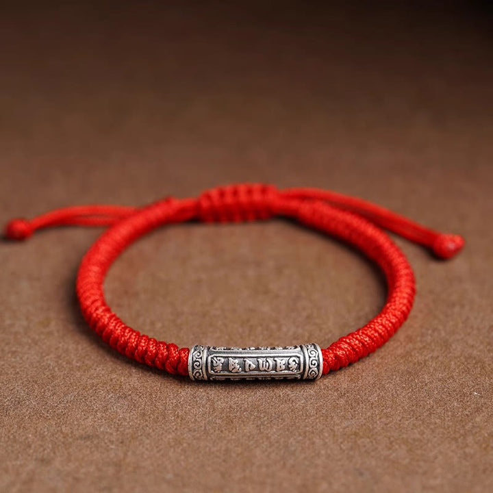 Bracelet en corde porte-bonheur Om Mani Padme Hum en argent sterling 999 fait à la main avec Buddha Stones