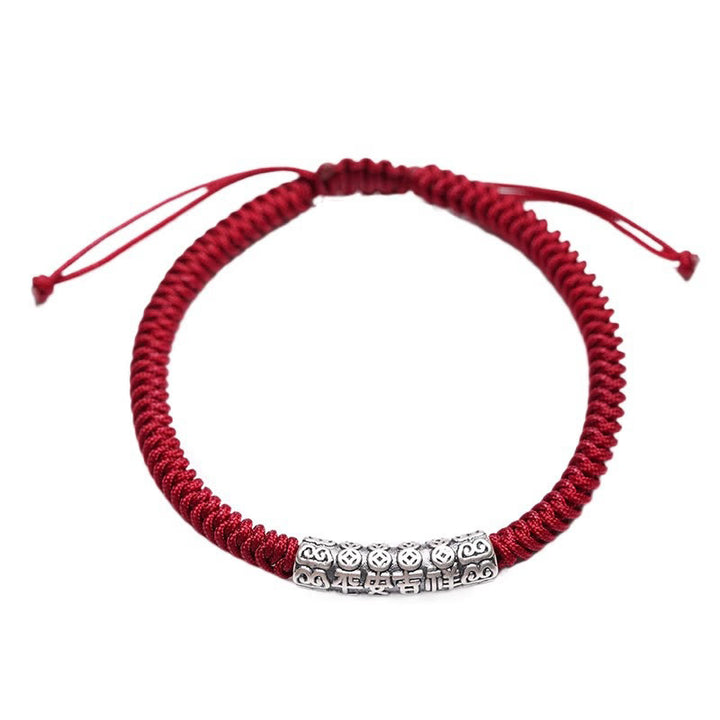 Bracelet en corde porte-bonheur Om Mani Padme Hum en argent sterling 999 fait à la main avec Buddha Stones