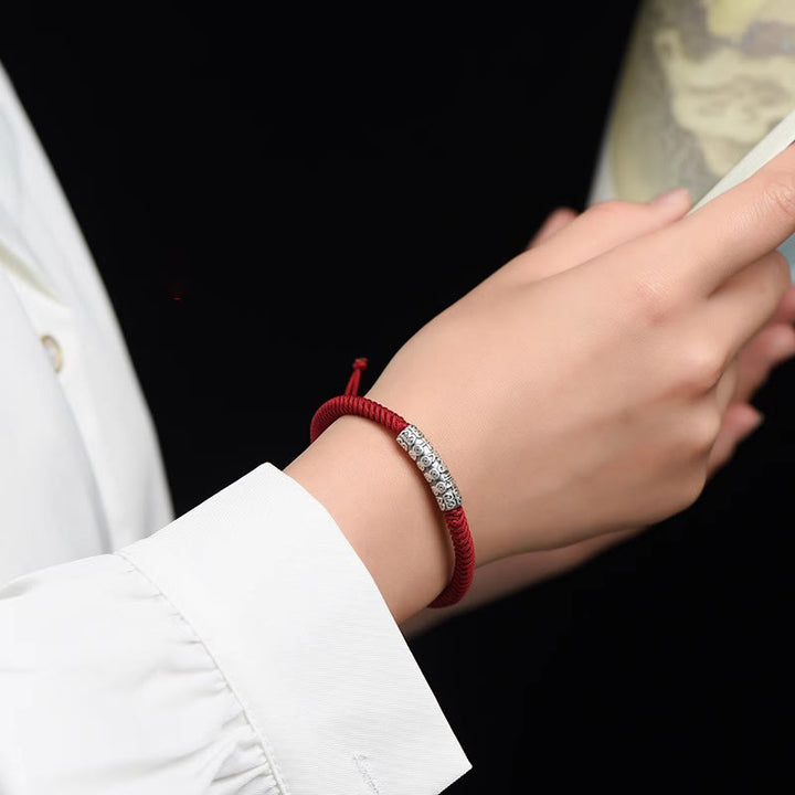 Bracelet en corde porte-bonheur Om Mani Padme Hum en argent sterling 999 fait à la main avec Buddha Stones - image 4