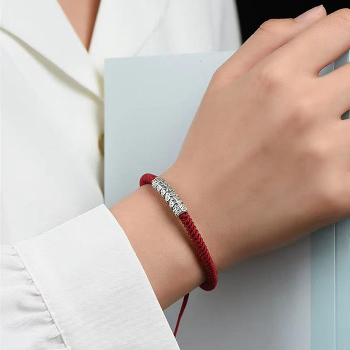 Bracelet en corde porte-bonheur Om Mani Padme Hum en argent sterling 999 fait à la main avec Buddha Stones - image 8